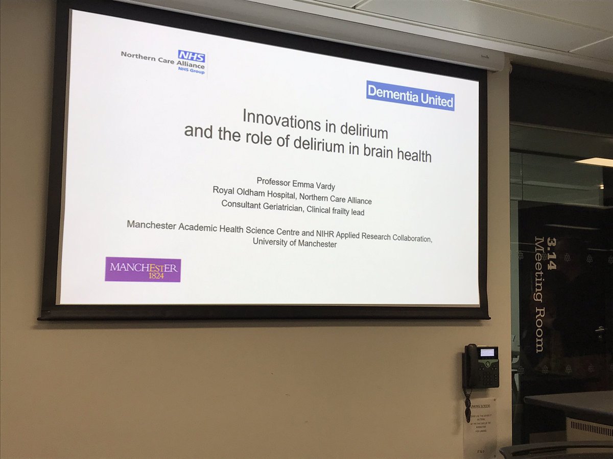 We’re at @ManMetUni today for @HealthInnovMcr showcase of GM neuroscience showcase and delighted to be hearing from Prof @emmavardy2 and her work in #delirium