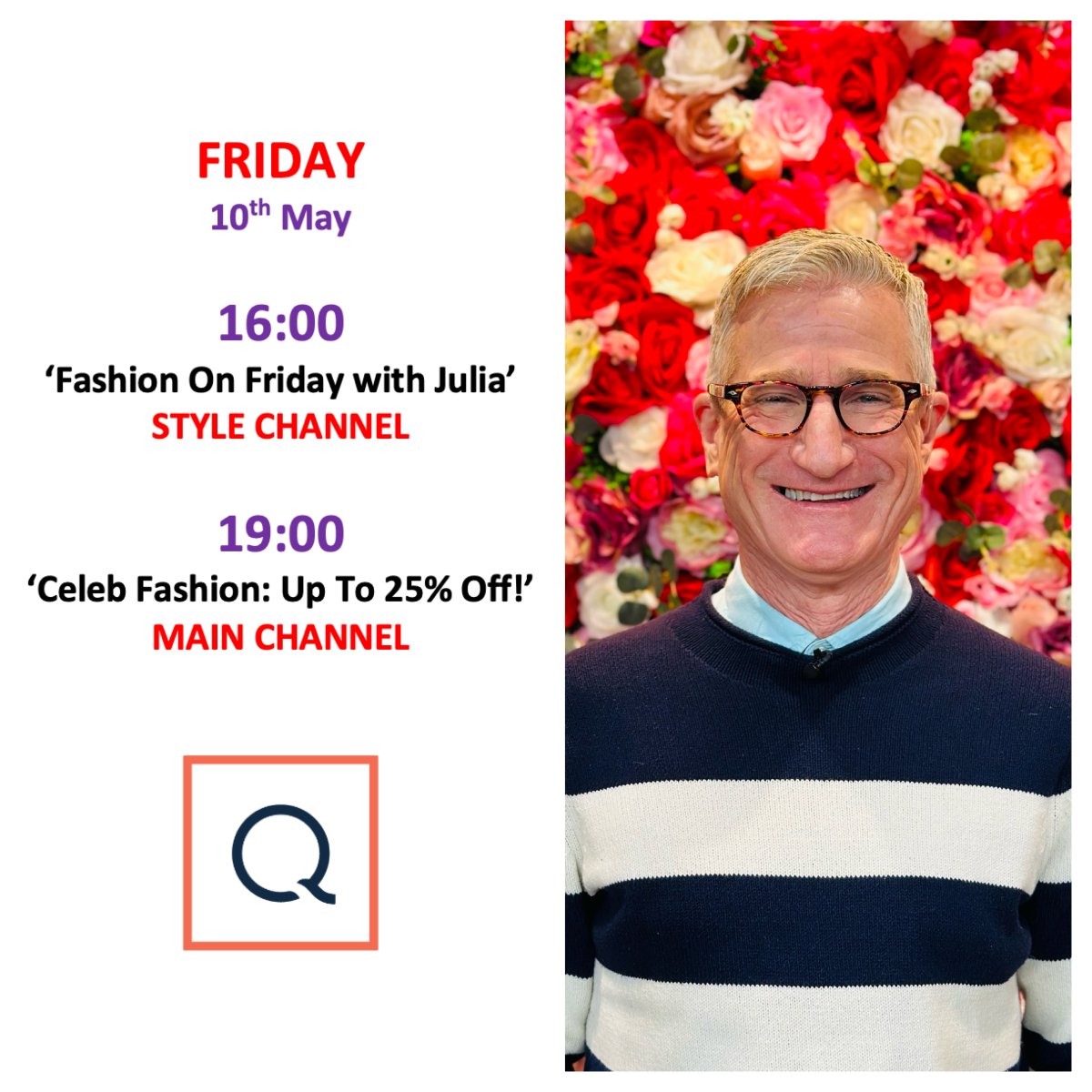 PatrickHHoy's tweet photo. IT'S FABULOUS FASHION FRIDAY!
I hope you can join me for a double-feature today - Friday - on QVC UK!
1st up at 4pm on Style Channel with the fabulous @JuliaRobertsTV !
Then on at 7pm on the Main Channel with @jillyQVC !
#QVCUK #FashionFriday #FashionAndFun #LiveTelevision https://t.co/FFb8nXq9df