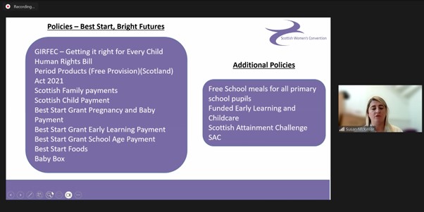 Susan McKellar from @SWCwomen now giving an overview of Scottish policies to reduce child poverty. Child Payment builds on series of policies - but focus on women's poverty also needed for change. @WSN_NI