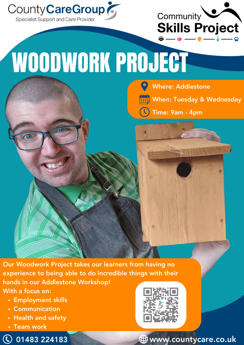 Join @CountyCareUK's Woodwork Project in #Addlestone every Tuesday and Wednesday, 9am to 4pm🔨📐

🌳This is part of the #CommunitySkillsProject for adults with #LearningDisabilities, #autism, and #MentalHealth challenges. 

Find out more and join👇
 orlo.uk/8zfjy