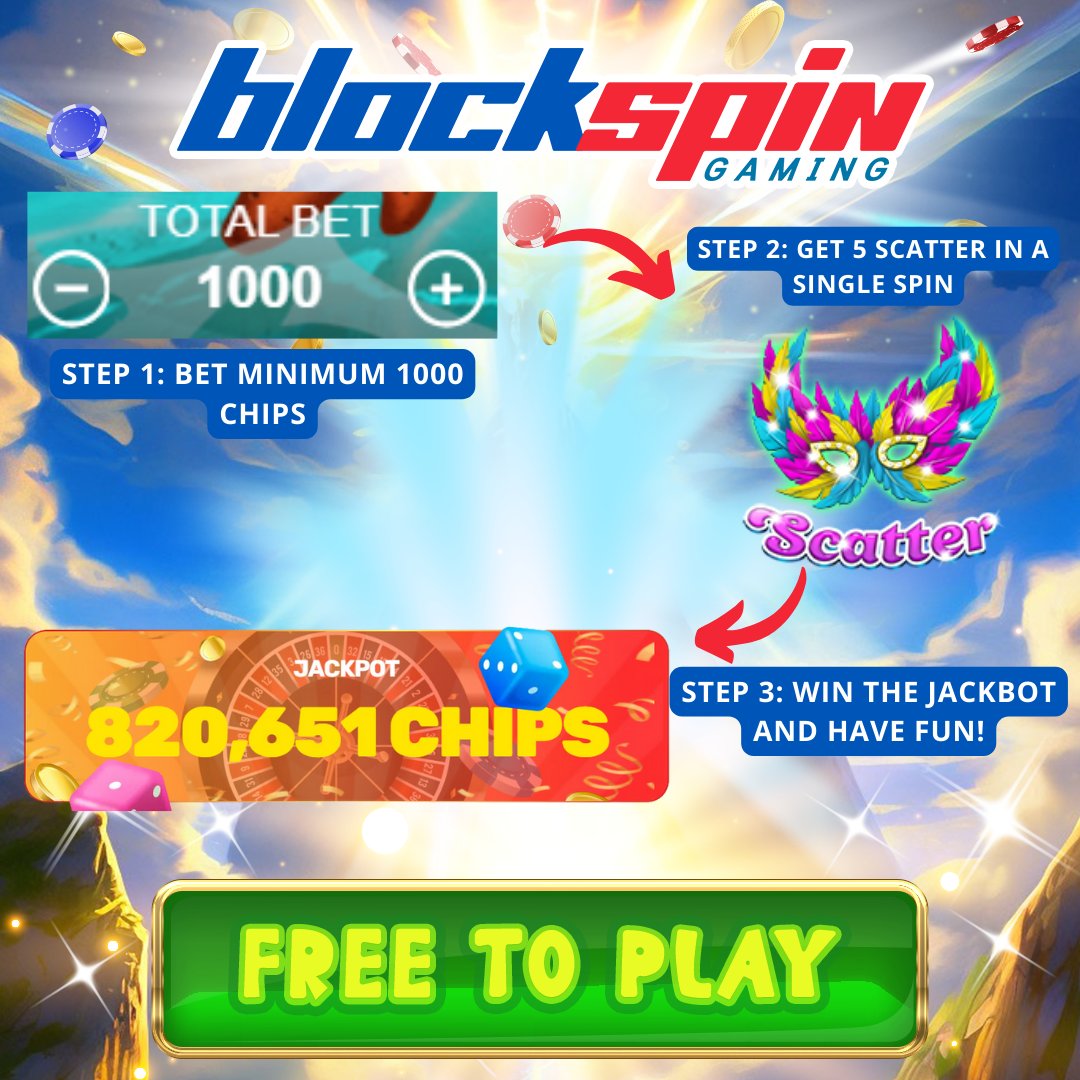 💡@BLOCKSPINGAMING TIP💡
🔥Want to win the Jackpot? Follow these steps:

Step 1: Bet minimum 1000 chips
Step 2: Get 5 scatters in any slot
Step 3: Win the jackpot and enjoy

#free2play #freeslots #freenft