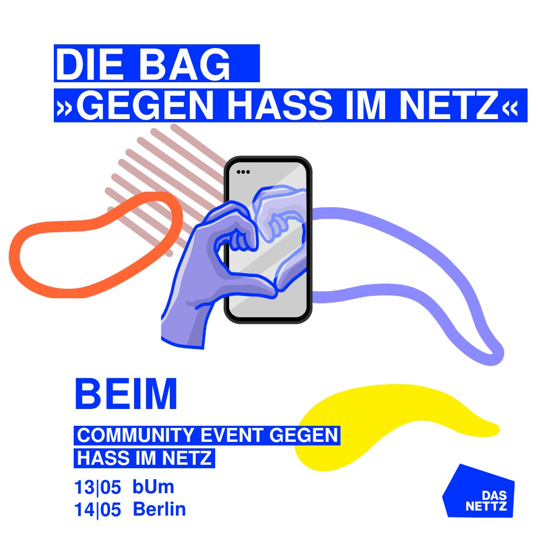 Nächste Woche findet das alljährliche Community Event gegen Hass im Netz statt. Euch erwarten tolle Gäst*innen & Themen, interaktive Formate und jede Menge Austausch. Die @BAG_gegen_Hass ist als Projekt von Das NETTZ natürlich auch dabei. Mehr dazu👇🏻 shorturl.at/qsDST