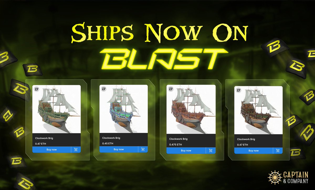 🏴‍☠️ The pirates have made landfall! Trade fully playable ships & use them to farm huge piles of @Blast_L2 in a massively multiplayer pirate adventure game! Now live on @blur_io, @opensea, and @Mintify!