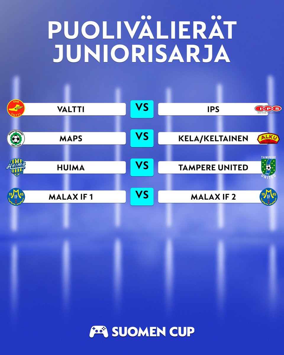 ejalkapallo's tweet image. 𝐏𝐮𝐝𝐨𝐭𝐮𝐬𝐩𝐞𝐥𝐢𝐞𝐧 𝟏. 𝐤𝐢𝐞𝐫𝐫𝐨𝐬 🏆

eSuomen Cupin pudotuspelit alkavat lauantaina 11.5.

Tässä parit avoimen sarjan neljännesvälieriin ja juniorien puolivälieriin 👇🏼

#EAFC24 #Esportsfi #SuomenCup