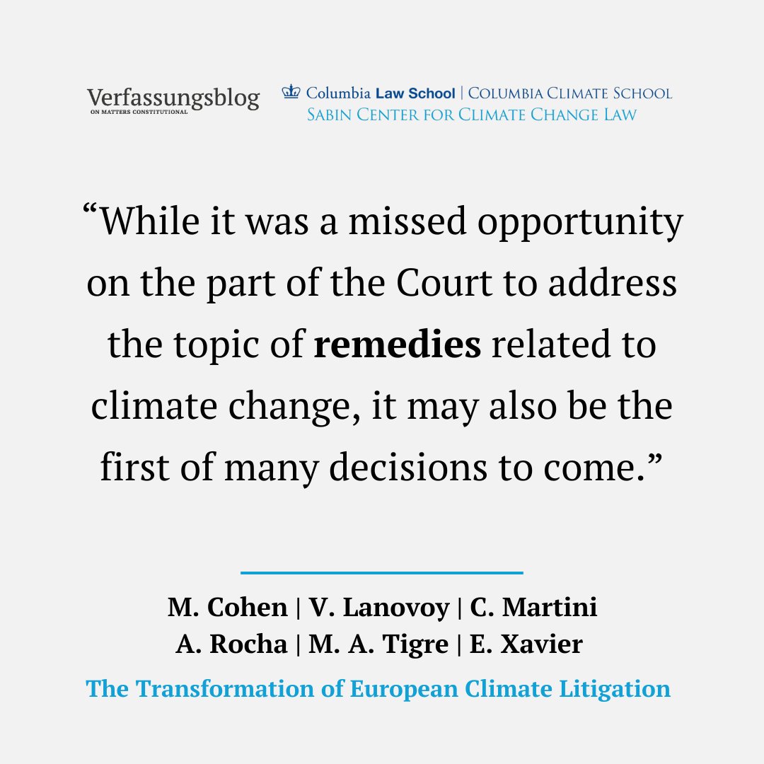 What are the links between human rights violations caused by climate change and potential remedies? M. Cohen, V. Lanovoy, C. Martini, A. Rocha, M. A. Tigre, and E. Xavier on KlimaSeniorinnen and the question of reparation for climate change. verfassungsblog.de/reparation-for… @SabinCenter