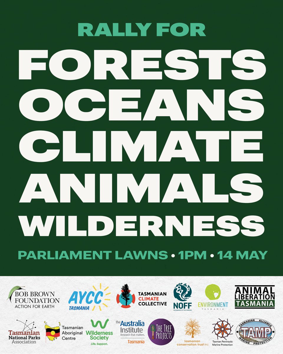 🚨 Snap rally in Nipaluna / Hobart next Tuesday! First day back for parliament — we are joining forces with a coalition of groups to call on our new TAS Government to take urgent action for forests, oceans, climate, animals and wilderness. #politas