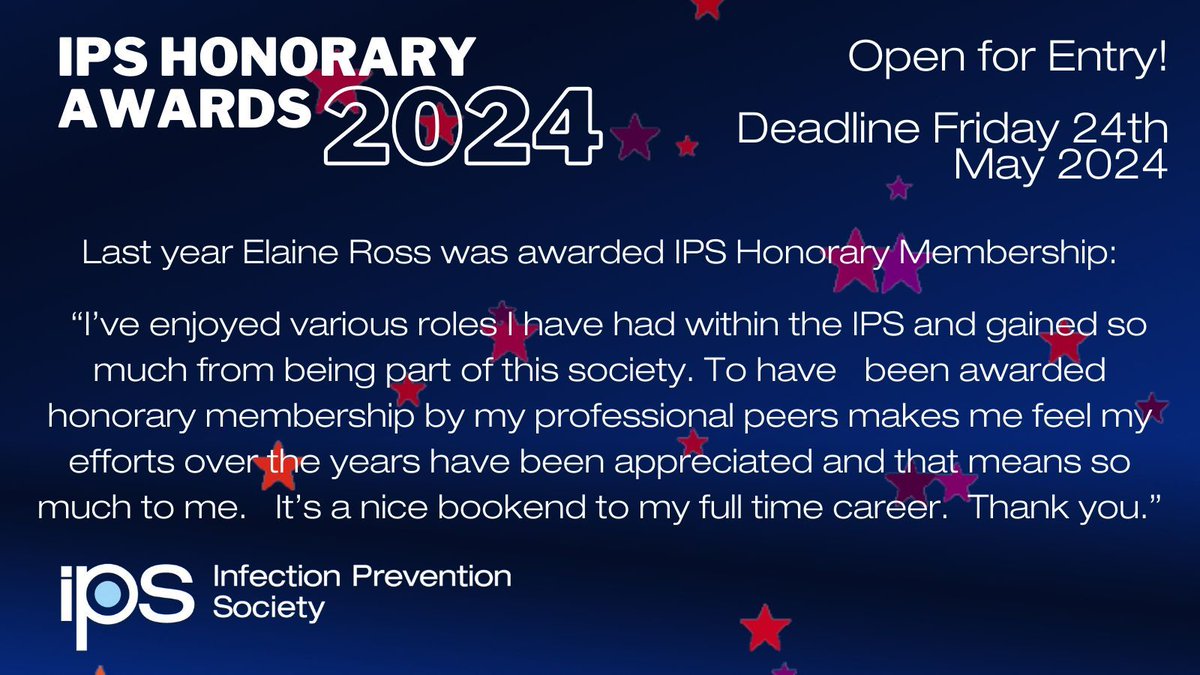 Nominations close for the #IPS Honorary Awards 2024 in 2 weeks! Do you know someone who you would like to nominate as an Honorary Member of IPS, or for the Brendan Moore Award, or Ayliffe Award? Submission deadline: Deadline Friday 24th May 2024 buff.ly/3F3WDAY