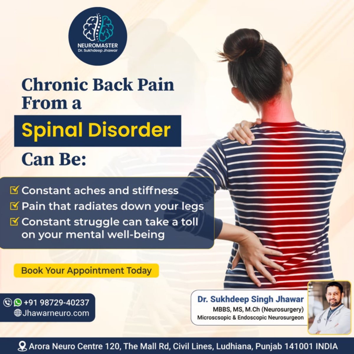 jhawarneuro's tweet image. Struggling with chronic back pain from a spinal disorder? From constant aches to radiating discomfort, the toll on your well-being can be immense. 

Map: maps.app.goo.gl/LYk5aNjNjNRUit…

#BackPainRelief #SpinalDisorder #ChronicPain #PainManagement #Healthcare #Wellness  #ludhiana