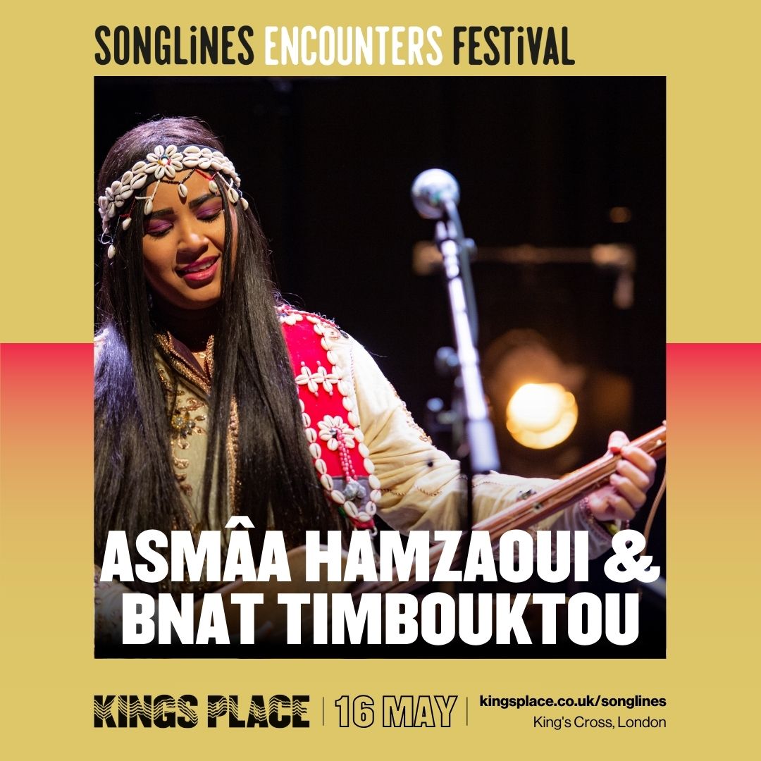 Moroccan Gnawa musician Asmâa Hamzaoui and group Bnat Timbouktou today release new album L’bnat. 📻 Listen here: open.spotify.com/album/5X9e67Vc… Asmâa Hamzaoui & Bnat Timbouktou open @SonglinesMag Encounters Festival in Hall one next Thursday 16 May. Tickets available. Book now 🎟️🎟️