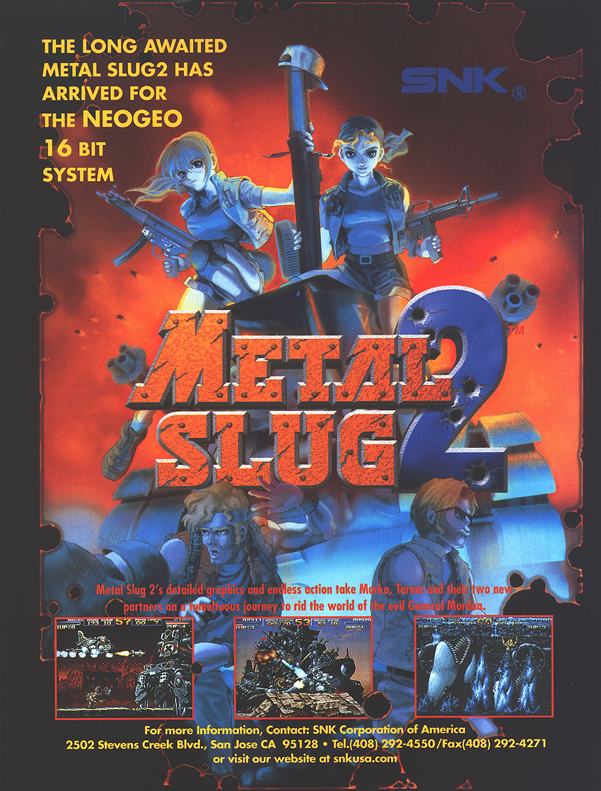 Metal Slug 2 arcade flyer. Released in 1998 by SNK for Neo Geo hardware
#NeoGeo #SNK #RETROGAMING #retrogames #arcade #RunNGun #MetalSlug