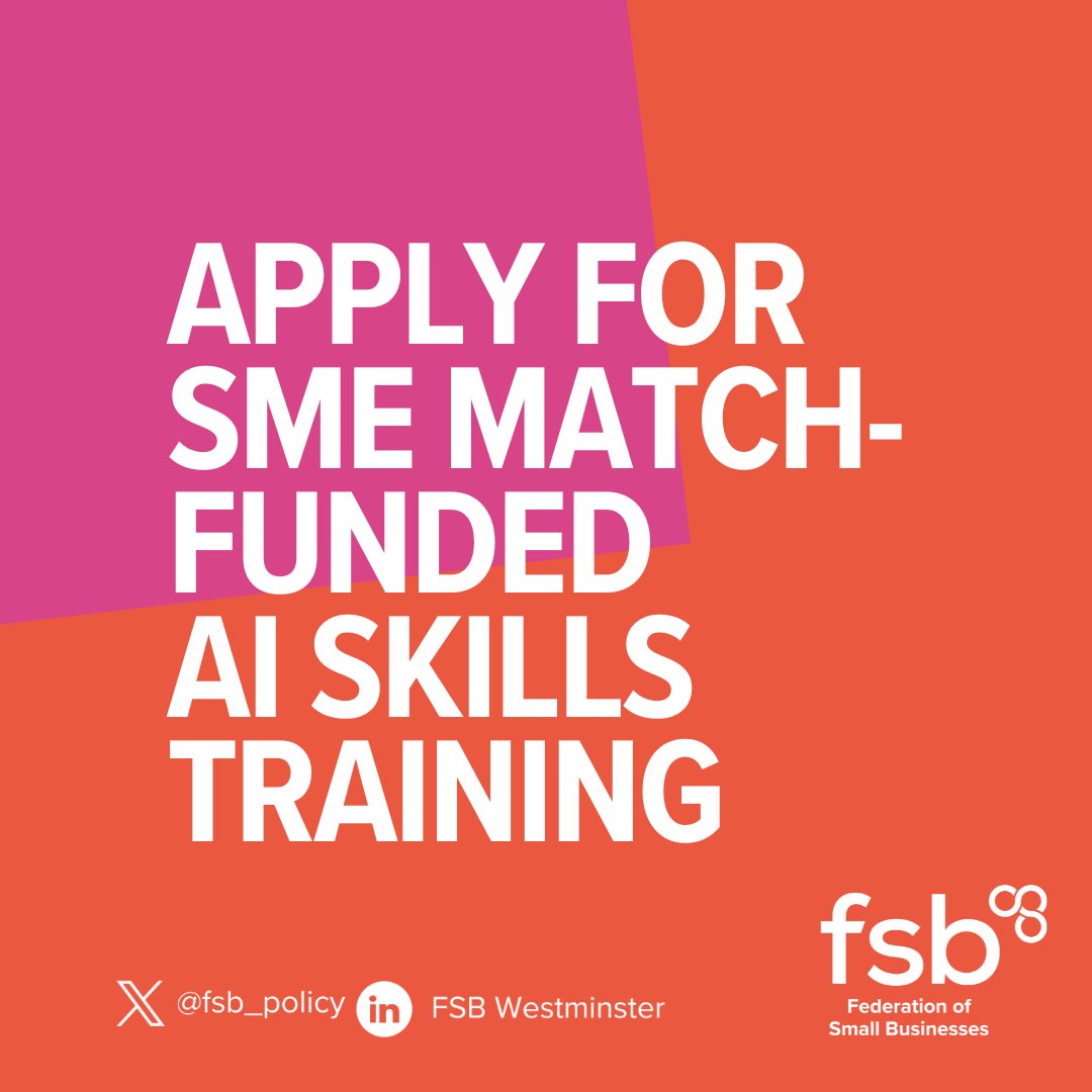 🤖 Following our engagement with Government, eligible SMEs can now apply for match-funded grants for AI skills training! Find out more and apply before 31 May 🥽find-government-grants.service.gov.uk/grants/flexibl…