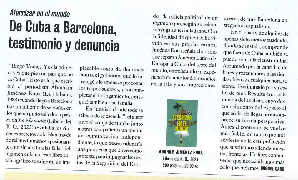 'Implacable texto de denuncia contra el gobierno que lo amenazó por contar los trapos sucios' '@JimenezEnoa señala el abismo que separa America Latina de Europa' 'Un libro conmovedor que necesitábamos más de lo que creíamos' Miguel Cano de 'Aterrizar en el mundo' en @elcultural