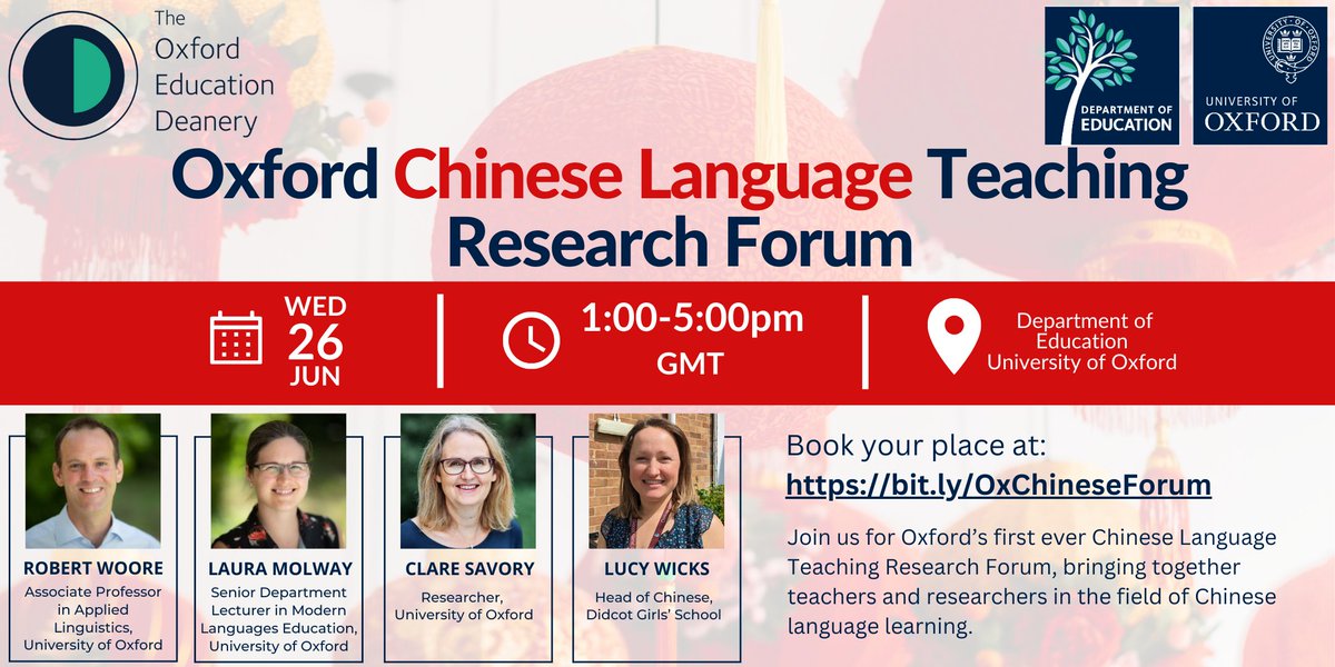 Join us for Oxford's first ever Chinese Language Teaching Research Forum, hosted by #OxEdDeanery! Learn about recent research findings and ongoing projects supporting both teachers and learners to flourish in the Chinese Language Classroom. Tickets available now ➡