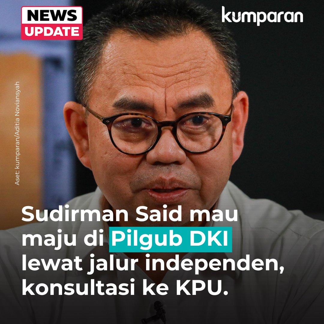 KPU DKI Jakarta mengaku sudah menerima konsultasi dari Sudirman Said yang akan mendaftarkan diri sebagai bakal calon gubernur jalur perseorangan. #newsupdate #update #news #oneliner bit.ly/3UIFQMy