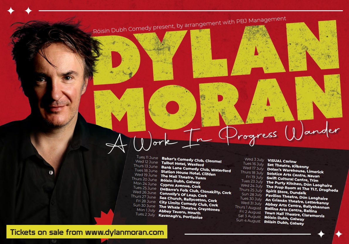 Tour news! BAFTA and Perrier award-winning comedian Dylan Moran is hitting the highways and byways of Ireland this summer to work out his latest hour of brand new material. Tickets on sale this Monday at 10am.