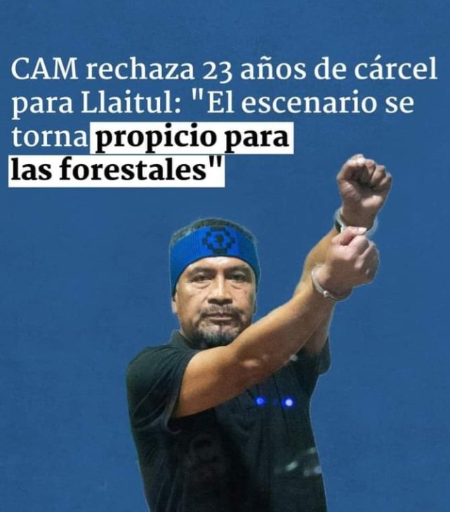 WallmapuResiste's tweet photo. Es sólo miedo

La condena a 23 años de cárcel al werken de la CAM Héctor Llaitul coincide con el frenesí de nuevas leyes represivas. No se trata de una
casualidad. Pero detrás de la desmesura y la venganza
sólo se esconde la debilidad del régimen y el miedo de sus dirigentes https://t.co/Du4RysHABE
