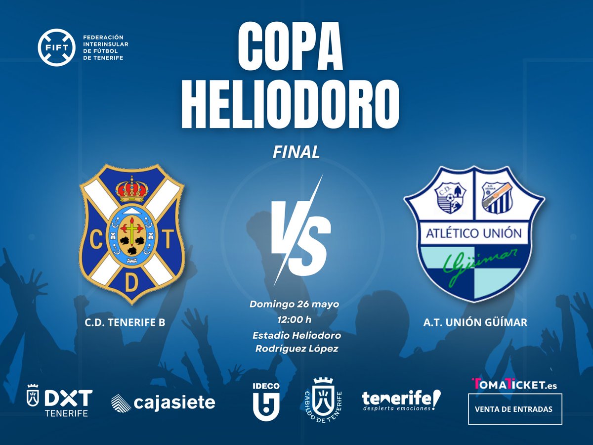 🏆 Final #CopaHeliodoro: CD Tenerife B – Atlético Unión Güimar.

➕ℹ️ Accede a toda la información en el siguiente link 👉🏻 ftf.es/comunicacion/n…

🎟️ Venta de entradas: @Tomaticket 

#somosfift #CopaHRL #Tenerife