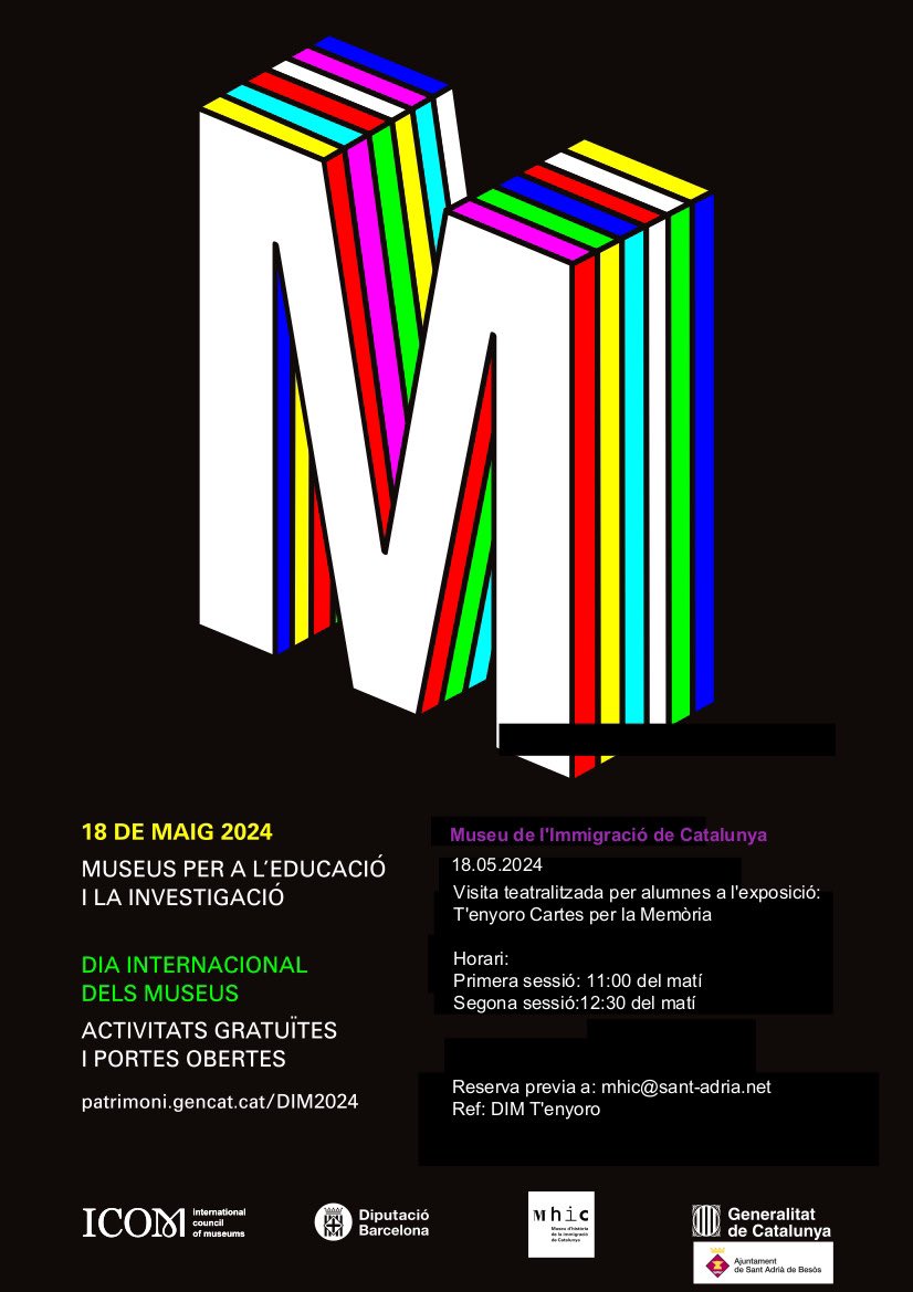 🏛️ El <a href="/MuseuImmigracio/">MhiC</a> celebra el Dia internacional dels museus: portes obertes i visites teatralitzades a l’exposició T’enyoro

📅 Ds 18/5
⏰ De 10h a 14h
📌 Reserves mhic@sant-adria.net Ref. DIM T’enyoro

No et perdis aquesta oportunitat única de gaudir de la cultura!

#SAB