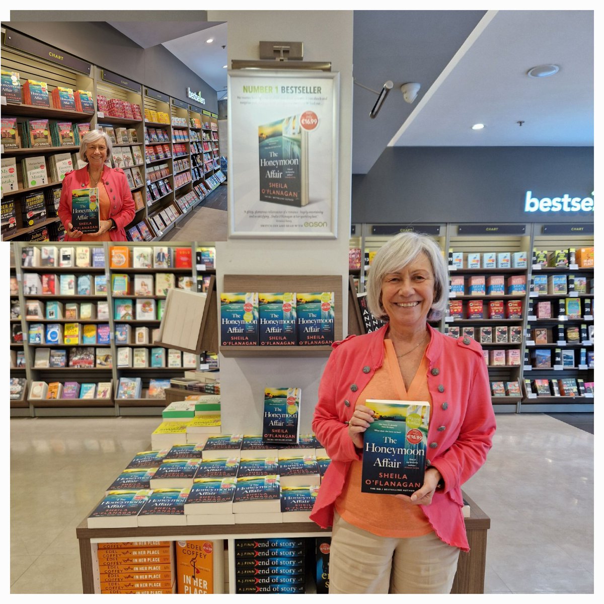 First stop on Sheila O'Flanagan's signing tour for #TheHoneymoonAffair   at @easons O'Connell Street.  Lovely #1 Bestseller displays. Many thanks to the kind booksellers who helped us out.
@sheilaoflanagan 
@headlinepg