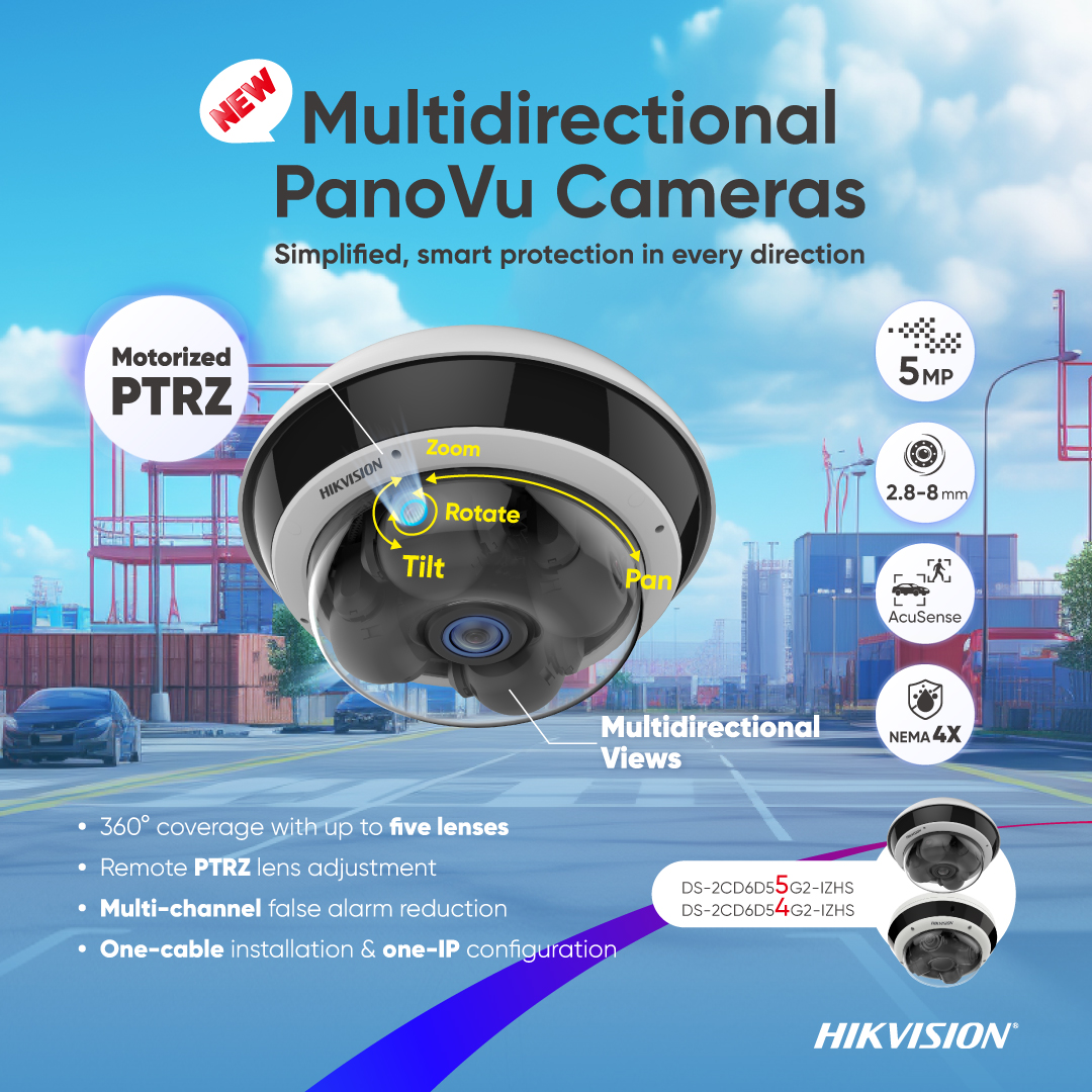 📢 Hikvision's Multidirectional PanoVu Cameras provide simplified, smart protection in every direction. With 360° coverage and up to five lenses, remote PTRZ lens adjustment, multi-channel false alarm reduction, one-cable installation, and one-IP configuration...
#PanoVu 📹👀