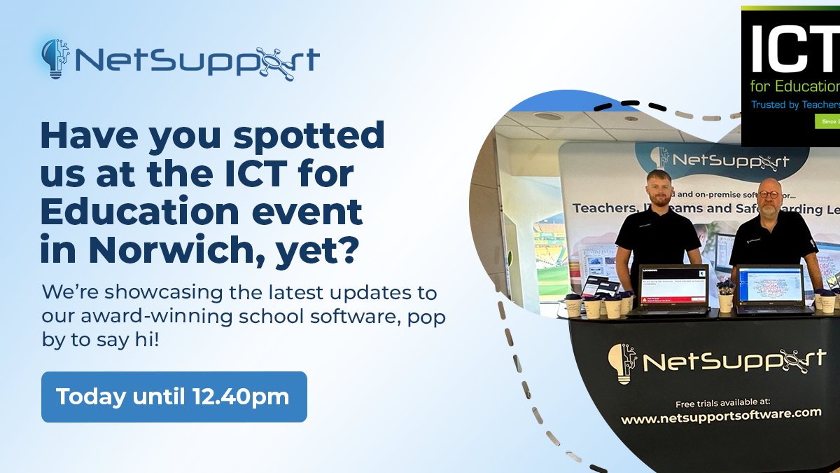 There's still time to say 'hello' to our dynamic duo at the ICT for Education event in Norwich! They're showing off the latest updates to our award-winning school software mvnt.us/m2415868  #ICTforEdu #EdTech #SchoolSoftware #TimeToTeach