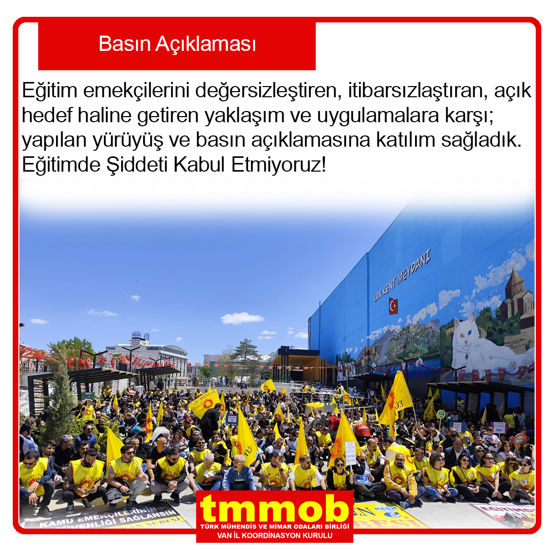 tmmobvanikk's tweet photo. Eğitim emekçilerini değersizleştiren, itibarsızlaştıran, açık hedef haline getiren yaklaşım ve uygulamalara karşı;
yapılan yürüyüş ve basın açıklamasına katılım sağladık. Eğitimde Şiddeti Kabul Etmiyoruz!  
@EgitimSenWan @TMMOB1954 https://t.co/WcDKMCGoSX