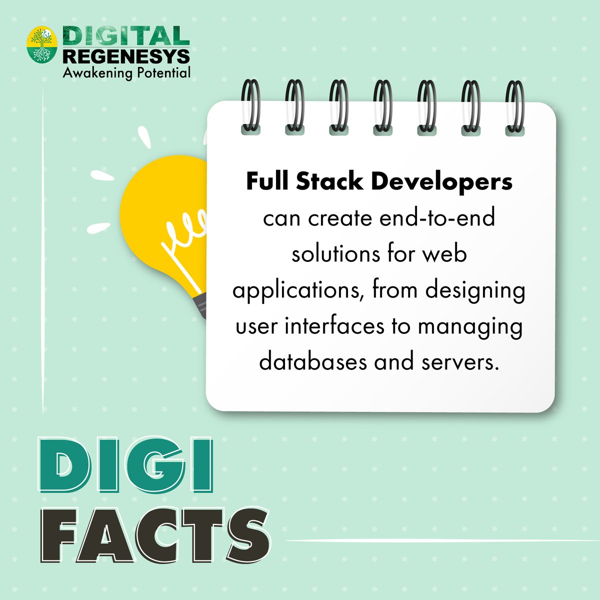 From UI design to database management, Full Stack Developers do It all.

Learn more: bit.ly/4bqWHtK

#Digitalregenesys #Fullstackdevelopment #Digitaleducation #Digitalgrowth #Digifacts