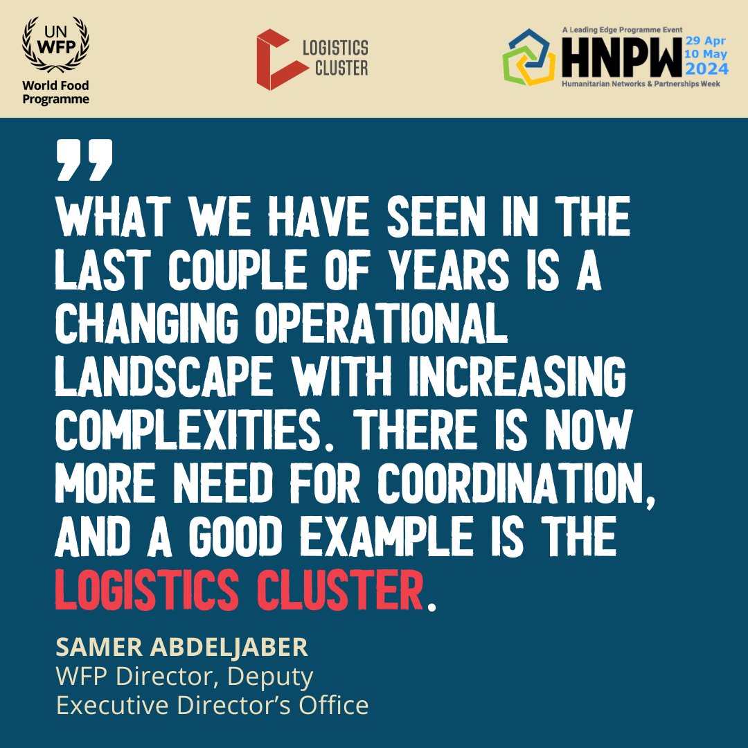 The complementarity of humanitarian responses through common services is crucial to reach people. While our @WFPSupplyChain expertise serves the humanitarian community, it is important to build on existing logistics capacities of partners on the ground through @logcluster #HNPW
