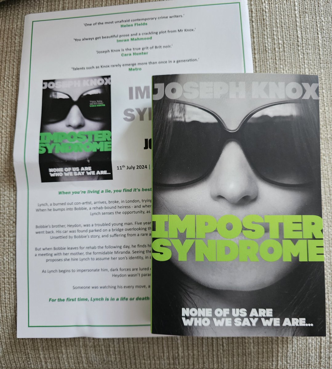 Thank you so much @alisonbarrow and @DoubledayUK for my copy of #ImposterSyndrome by Joseph Knox I can't wait to read this! Published 11th July #bookbloggers #bookX #BookTwitter