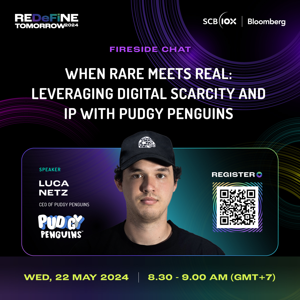 Meet the speaker at #REDeFiNETOMORROW2024 / 21-22 May 2024 Fireside Chat: When Rare Meets Real: Leveraging Digital Scarcity and IP with Pudgy Penguins @LucaNetz of @pudgypenguins Free ticket: bloombergevents.com/SCB10x_2024