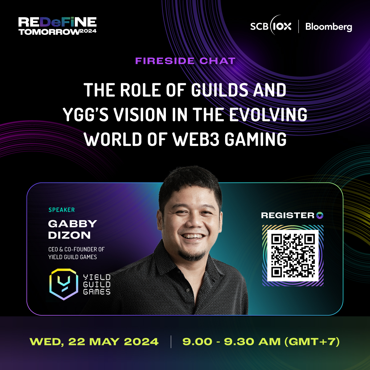 Meet the speaker at #REDeFiNETOMORROW2024 / 21-22 May 2024 Fireside Chat: The Role of Guilds and YGG’s Vision in the Evolving World of Web3 Gaming @gabusch of @YieldGuild Free ticket: bloombergevents.com/SCB10x_2024