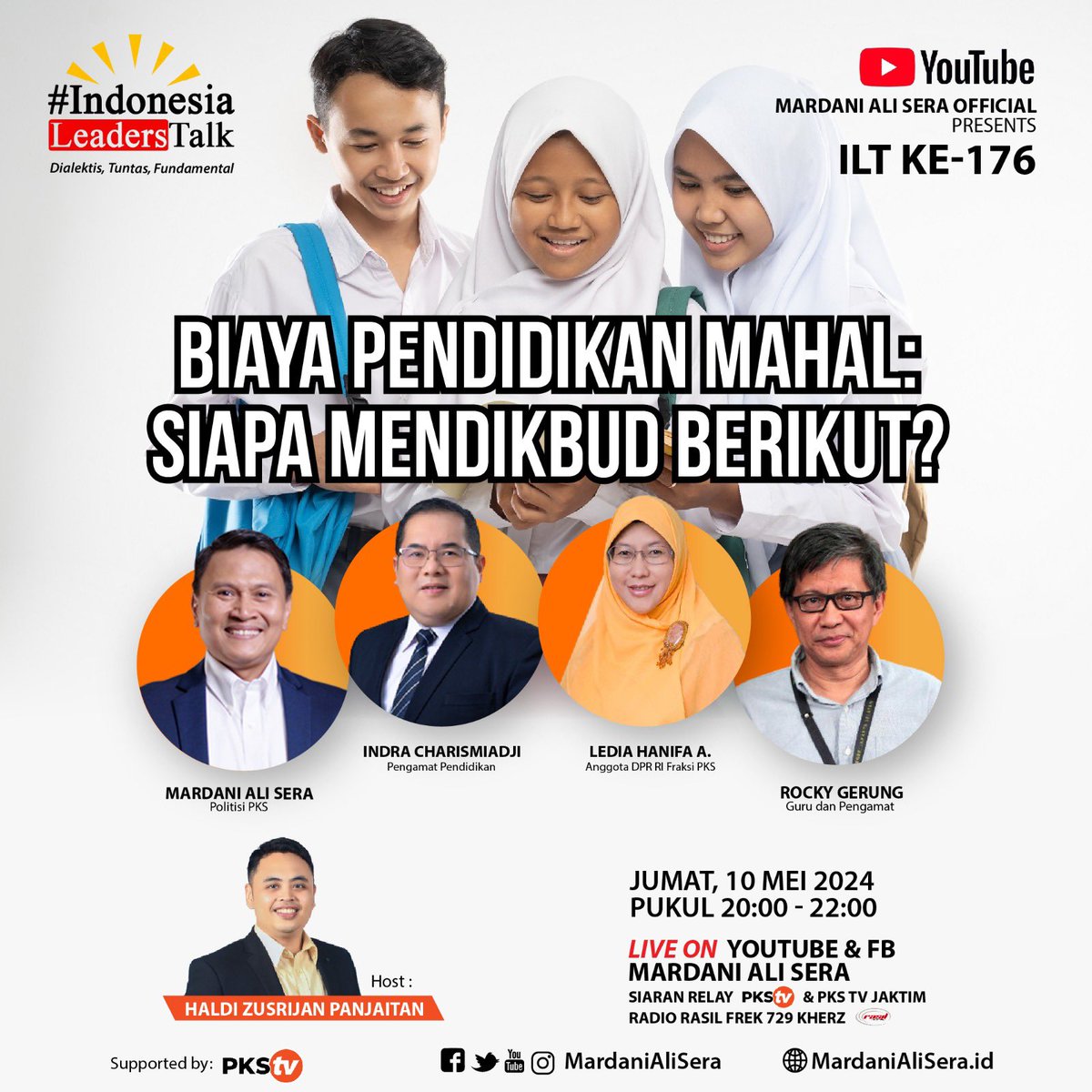 Saksikan Diskusi Indonesia Leaders Talk ke-176 'BIAYA PENDIDIKAN MAHAL: SIAPA MENDIKBUD BERIKUT?' malam ini Pukul 20.00-22.00 🔴Live Streaming Youtube: Mardani Ali Sera m.youtube.com/channel/UCaY27… FB: facebook.com/MardaniAliSera Direlay akun PKSTV RasilTV & Radio Rasil 720 AM