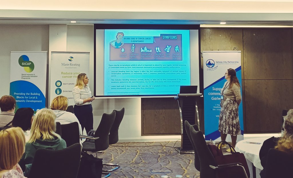 Nurse Kathryn presenting today for the Ukranian community in Galway in partnership with Galway City Partnership to launch our Ukranian Breast & Cervical Cancer Brochures #CervicalCancerAwareness #Socialinclusion