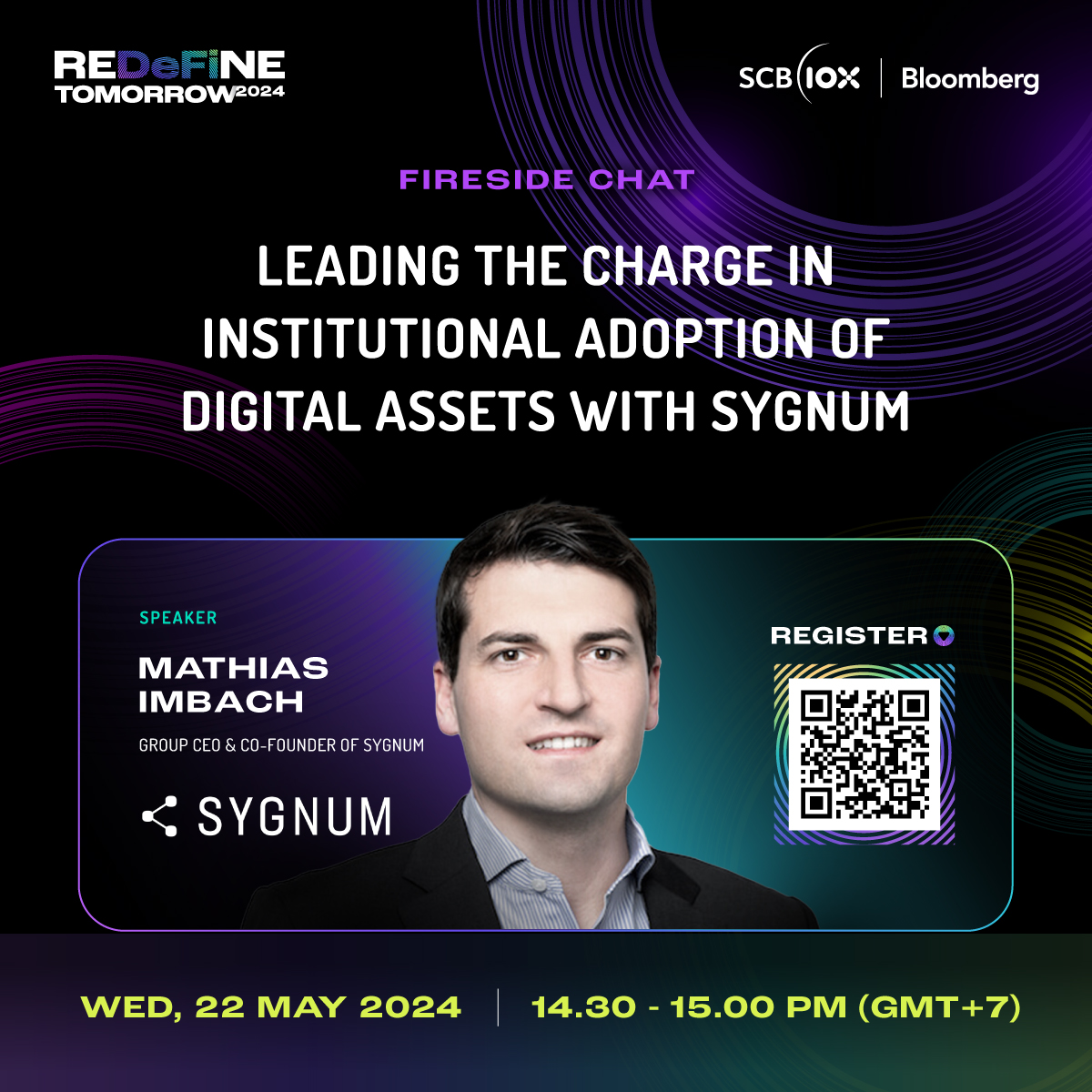 Meet the speaker at #REDeFiNETOMORROW2024 / 21-22 May 2024 Fireside Chat: Leading the Charge in Institutional Adoption of Digital Assets With Sygnum @Mat_CH_IND of @sygnumofficial Free ticket: bloombergevents.com/SCB10x_2024