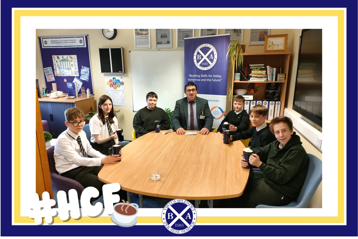 This week Depute Headteacher, Mr Kilpatrick, was joined for a hot chocolate and a chat by a group of S1-3 superstars who have used their School Leaver Profile skills to impress staff. Well done! 🤩 Whose turn will it be next week? 🤔 #HCF