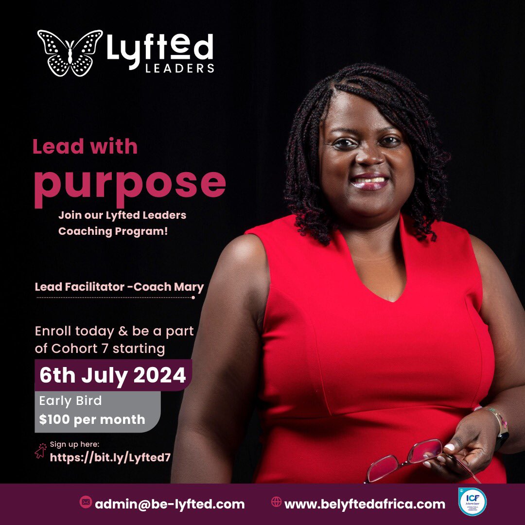 Unleash your leadership potential with the Lyfted Leaders Coaching Program! Join Cohort 7 starting 6th July 2024 facilitated by Coach Mary.

 Click the link to Enroll now bit.ly/Lyfted7

#BeLyftedLeaders #LyftedLeaders #Mentorship #Coaching