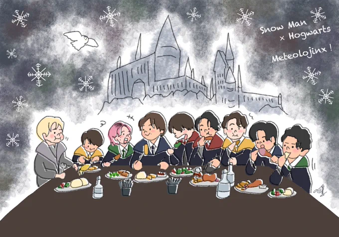 かわいすぎるホグワーツ魔法魔術学校の8人の生徒たちと校長先生"九者九様"で愛しさたまらない#SnowMan #それsnowmanにやらせて下さい #それスノ #それスノ美術部#岩本照 #深澤辰哉 #ラウール #渡辺翔太 #向井康二 #阿部亮平 #目黒蓮 #宮舘涼太 #佐久間大介#ファンアート 