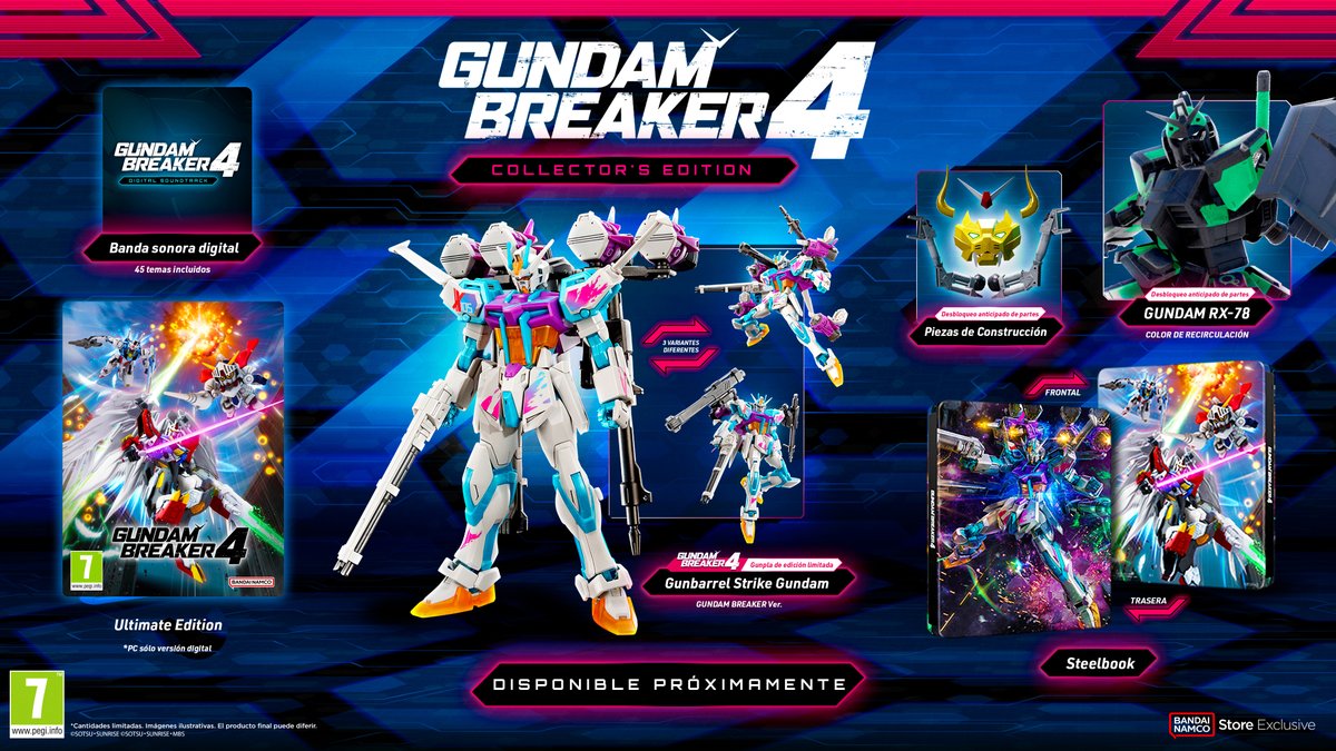 ¡La Collector's Edition de #Gundam Breaker 4 ya está disponible! Esta edición incluye la versión Ultimate del juego, el Gunpla de edición limitada 'Gunbarrel Strike Gundam', desbloqueo anticipado de partes y mucho más 🔥 Consíguela aquí ➡️ bit.ly/3UUtnqj #GB4