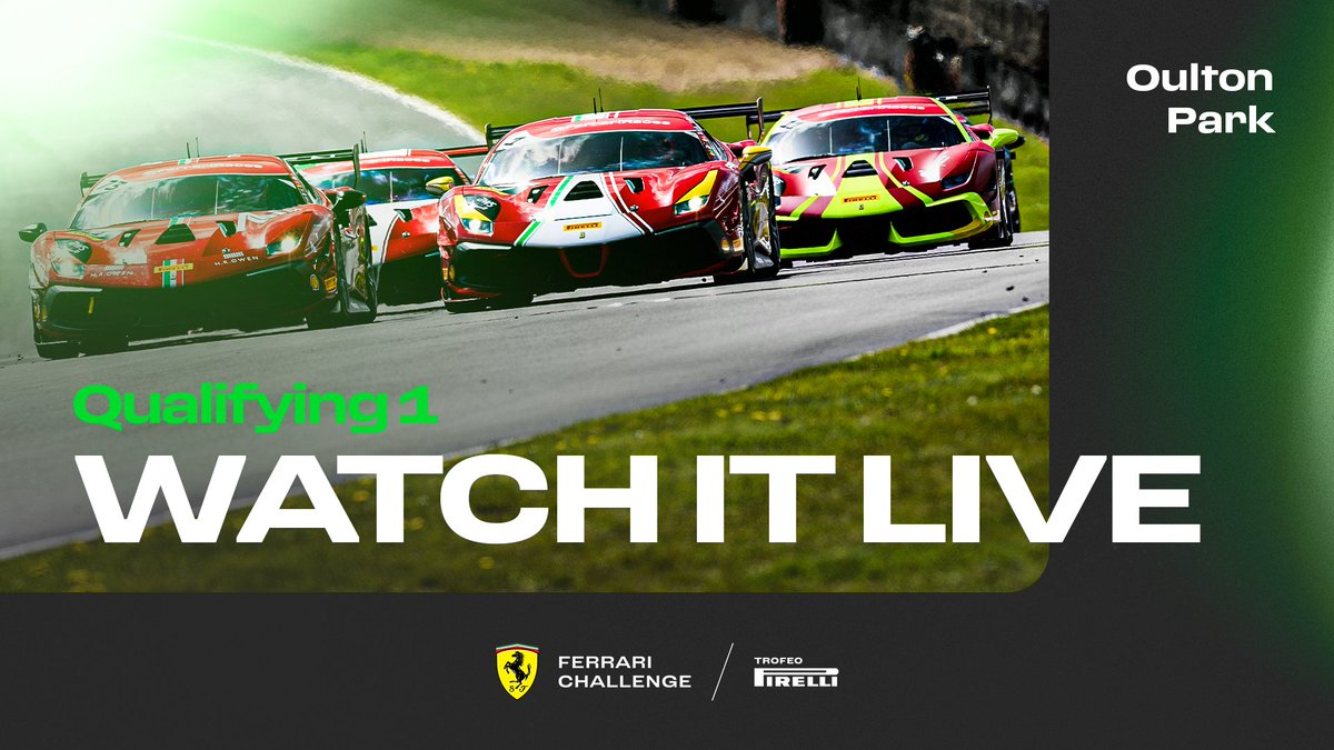 👋 Good morning from @Oulton_Park where Round 2 of the #FerrariChallenge UK series is taking place 🤩 Watch Qualifying for Race 1 from 12:40pm (local time) here ➡️ live.ferrari.com Trofeo @pirellisport Coppa @ShellMotorsport #Ferrari488ChallengeEvo #FerrariCorseClienti