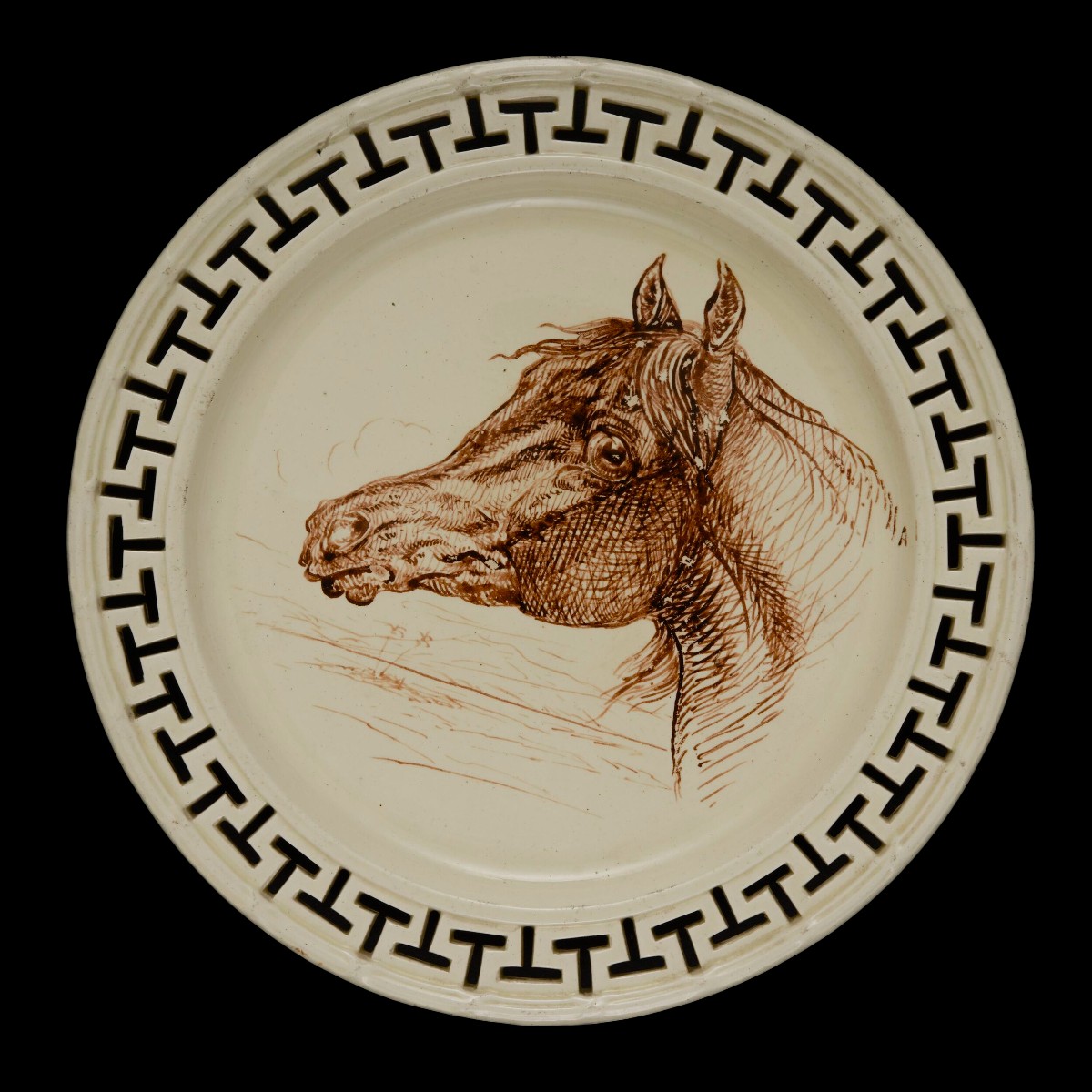 Let us introduce Paddy, Barbary and Arabian for this #FridayFinds. Designed by Colonel Henry Hope Crealock (1831 - 1891) in ca. 1880, the three Queen’s ware plates have a brown transfer printed decoration, and a repetitive 'T' shape piercing around the edge.