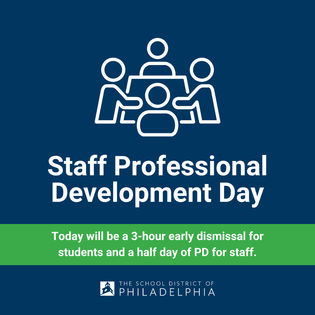 Reminder: Today will be a 3-hour early dismissal for students and a half day of PD for staff.