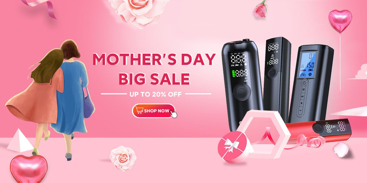 Woowindpump's tweet image. This Mother's Day, give Mom peace of mind with our Portable Tire Inflator! No more flat tire worries – ensure she handles bumps with ease. Show you care with this gift of safety and convenience. Order now to make her day extra special! #MothersDay #GiftOfSafety 🎁#woowind