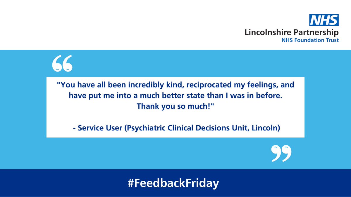 We love this feedback about our staff on our Psychiatric Clinical Decisions Unit based in Lincoln.

View more like this on our website: bit.ly/LPFTFeedbackFr…

#FeedbackFriday #Proud 🌟