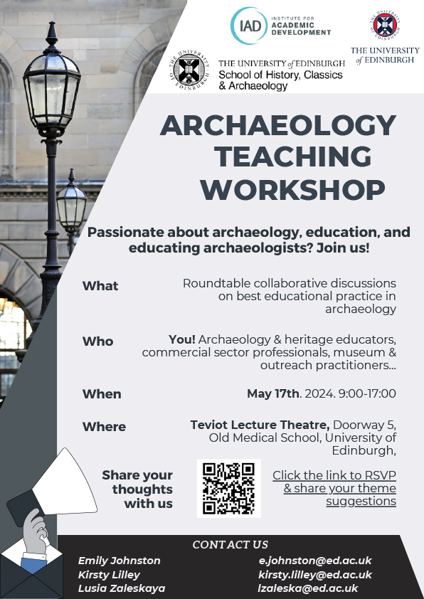 One week to go! Join us for a 1-day in-person archaeology teaching workshop. More info and registration (free): edin.ac/3QDqsQb #History #Classics #Archaeology #HCA #Teaching #Edinburgh #EdinburghUniversity