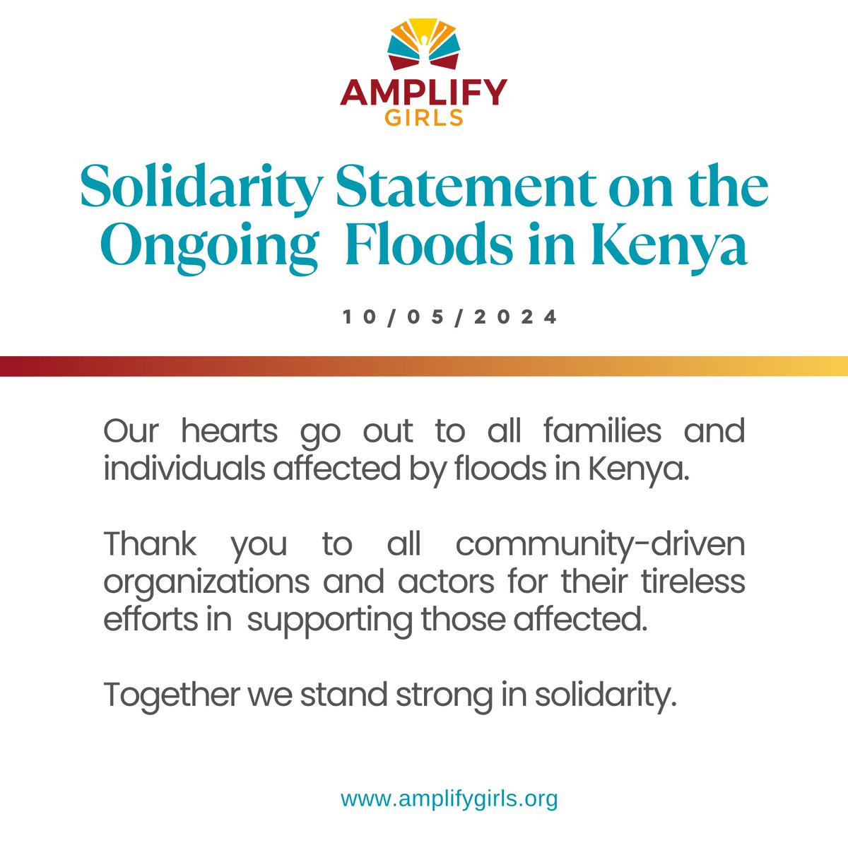 Our hearts go out to all individuals affected by floods in Kenya. In times like these, the efforts of community organizations shines through. Thank you to these organizations and all actors at the front lines for their tireless efforts in supporting those affected. #AMPLIFYHer