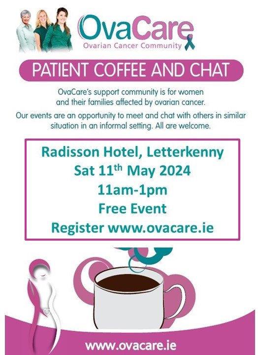 Thank you so much for supporting our @OvCancerDay campaign and great to see all corners of the country taking part ensuring #nowomanleftbehind @OvaCare is hosting a free coffee and chat in Donegal tomorrow for #ovariancancer patients