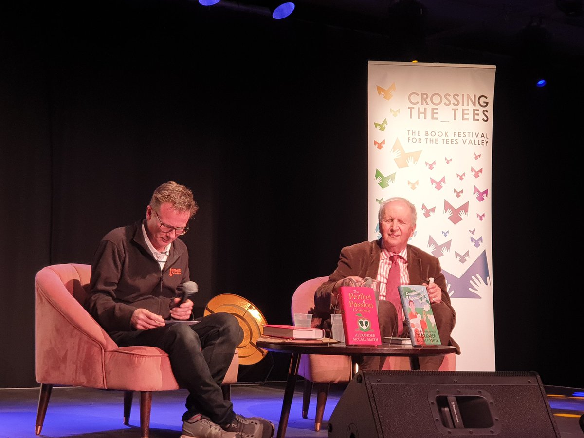 AngelaBirleson's tweet photo. @CrossingtheTees with the author @jcreektv . Sir Alexander McCall Smith also joined us, which was nice. https://t.co/Vm2UHJ0AAu
