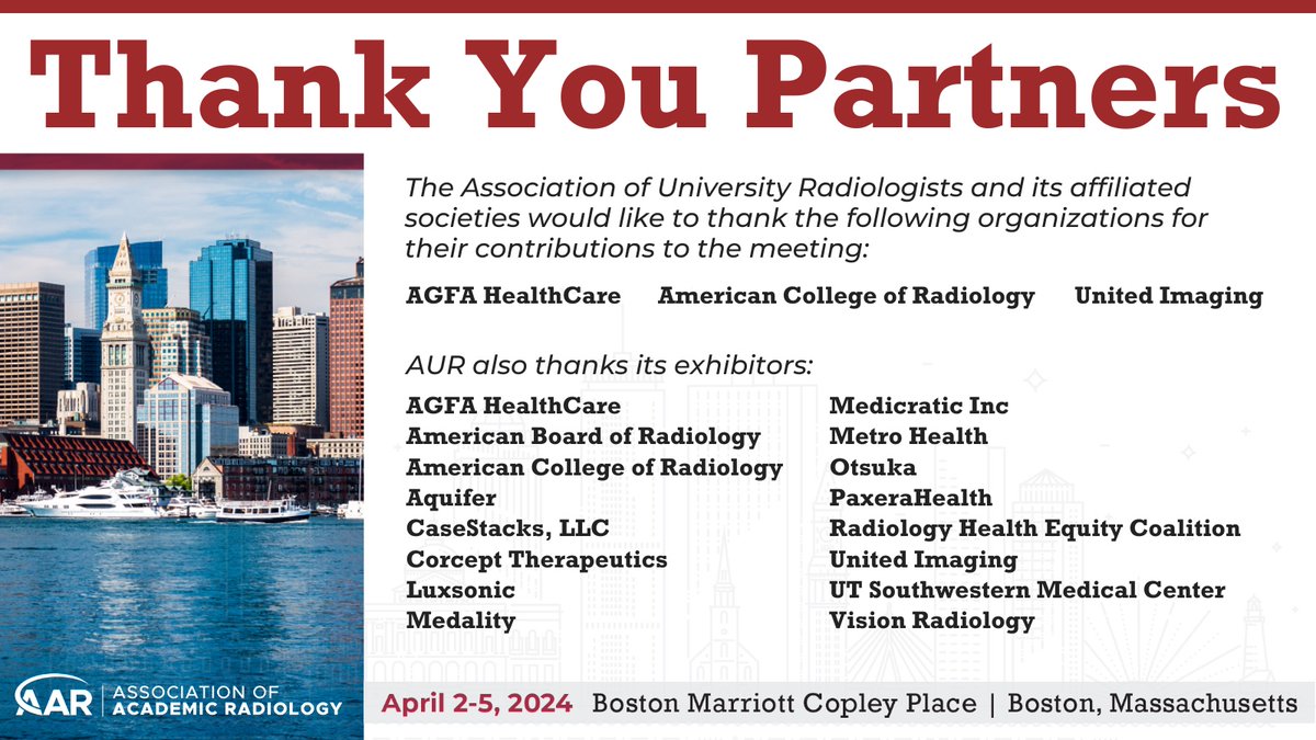 Shout out and huge thanks to AAR’s Partners and Exhibitors - please support them as they support us!
 
#AARad #radiology #RadEd #MedEd #research