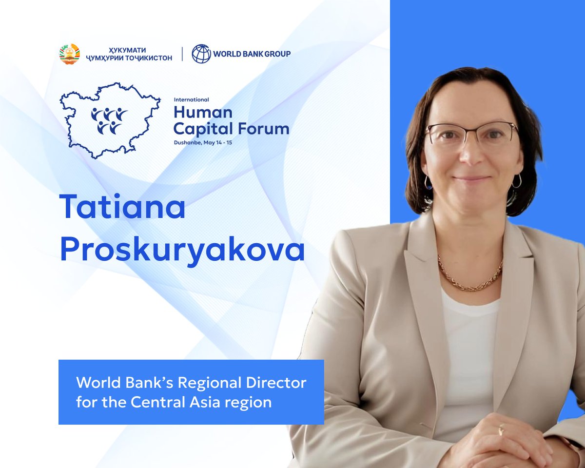 Next week, in #Dushanbe, I will happily join participants and speakers of the International #HumanCapital Forum, including those from the #CentralAsia region. The Government of #Tajikistan and @WorldBank are hosting this event. 

Read more about the Forum: wrld.bg/e6Wn50RygSL