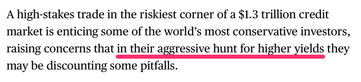 In a high-rate environment like we're seeing today, why would 'the world's most conservative investors' be aggressively hunting for higher yields in a way they didn't when rates were lower? Something feels weird here. bloomberg.com/news/articles/…